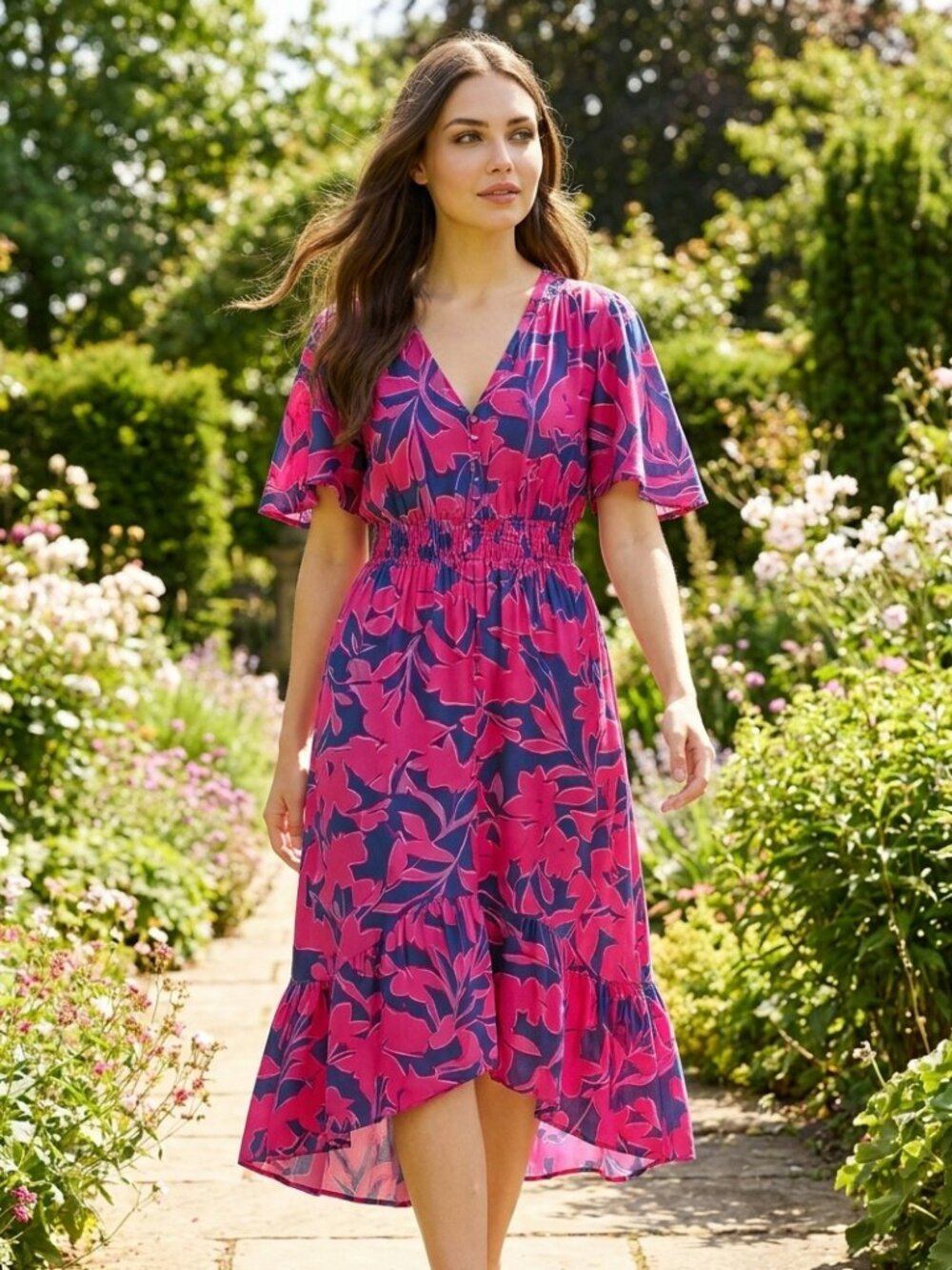 Abel The Label Anthro  ATL Blue Goddess Floral Flowy Maxi Dress Size Medium